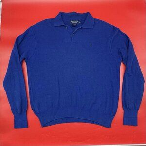 VTG Polo Golf Ralph Lauren Size XL Blue Knit Long Sleeve Collared Polo Sweater
